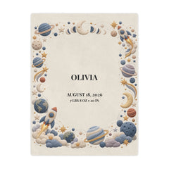 Personalized Baby Minky Blanket — Moon & Space | Custom Name & Birth Details