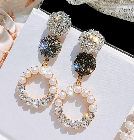 Rhinestone Pearl Drop Earrings