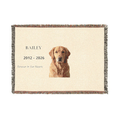 Custom Pet Memorial Woven Blanket – Personalized Photo, Name & Dates