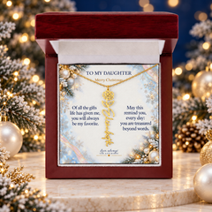 Personalized Birth Flower Name Necklace for Daughter - Snowy Pearl Christmas Gift