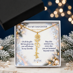 Personalized Birth Flower Name Necklace for Daughter - Snowy Pearl Christmas Gift