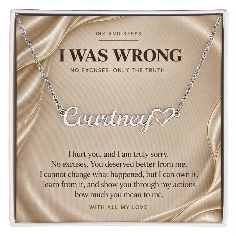 Personalized Heart Name Necklace — I Was Wrong Oyster Silk Apology Gift