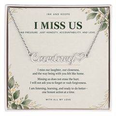 Personalized Heart Name Necklace — I Miss Us Botanical Apology Gift