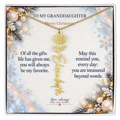 Personalized Birth Flower Name Necklace for Granddaughter - Snowy Pearl Christmas Gift