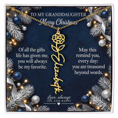 Personalized Birth Flower Name Necklace for Granddaughter - Midnight Silver Christmas Gift