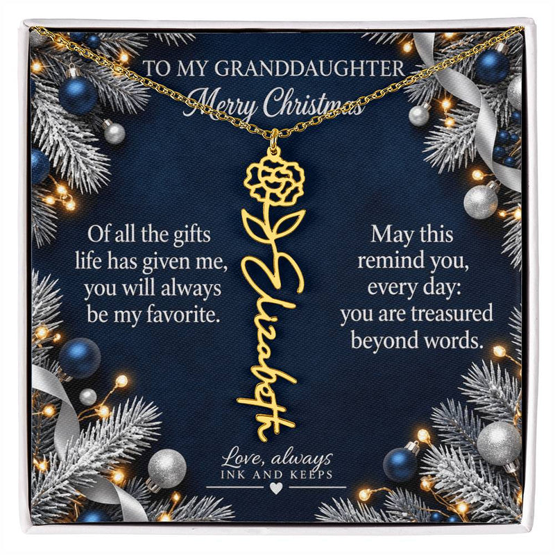 Personalized Birth Flower Name Necklace for Granddaughter - Midnight Silver Christmas Gift