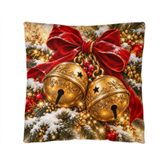Golden Sleigh Bells & Crimson Bow – Christmas Classic Pillow