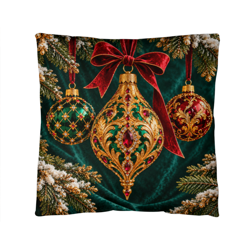 Emerald & Ruby Heirloom Ornaments – Christmas Classic Pillow