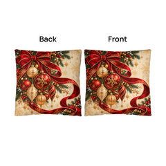 Crimson Ribbon & Gilded Ornaments – Christmas Classic Pillow