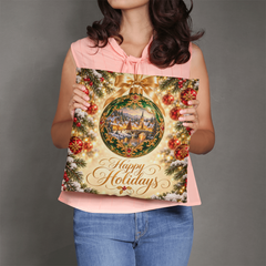 Emerald Christmas Village – Happy Holidays Classic Pillow