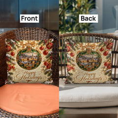 Emerald Christmas Village – Happy Holidays Classic Pillow