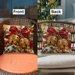 Golden Sleigh Bells & Crimson Bow – Christmas Classic Pillow