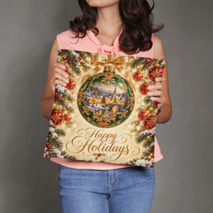 Emerald Christmas Village – Happy Holidays Classic Pillow