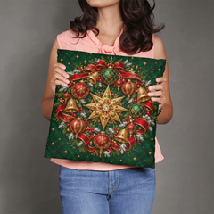 Jeweled Christmas Star & Emerald Wreath – Classic Pillow