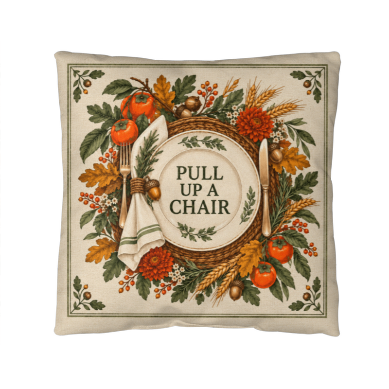 Pull Up a Chair Thanksgiving Pillow with Insert - 18 x 18