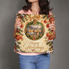 Emerald Christmas Village – Happy Holidays Classic Pillow