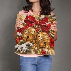 Golden Sleigh Bells & Crimson Bow – Christmas Classic Pillow