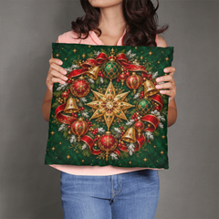 Jeweled Christmas Star & Emerald Wreath – Classic Pillow