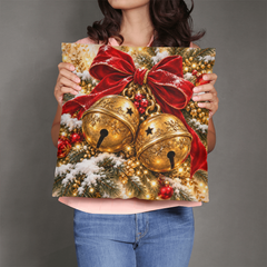 Golden Sleigh Bells & Crimson Bow – Christmas Classic Pillow
