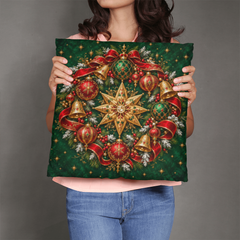 Jeweled Christmas Star & Emerald Wreath – Classic Pillow