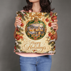 Emerald Christmas Village – Happy Holidays Classic Pillow