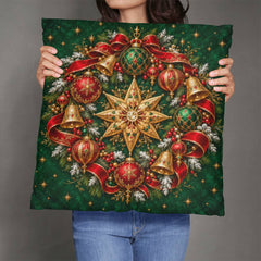 Jeweled Christmas Star & Emerald Wreath – Classic Pillow