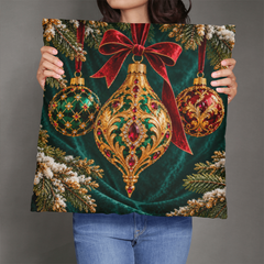 Emerald & Ruby Heirloom Ornaments – Christmas Classic Pillow