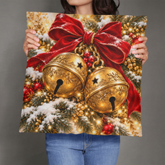 Golden Sleigh Bells & Crimson Bow – Christmas Classic Pillow