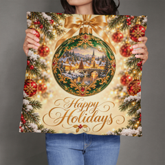 Emerald Christmas Village – Happy Holidays Classic Pillow