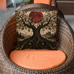 Gothic Raven and Blood Moon Throw Pillow with Insert - The Watching Orchard, 18 x 18