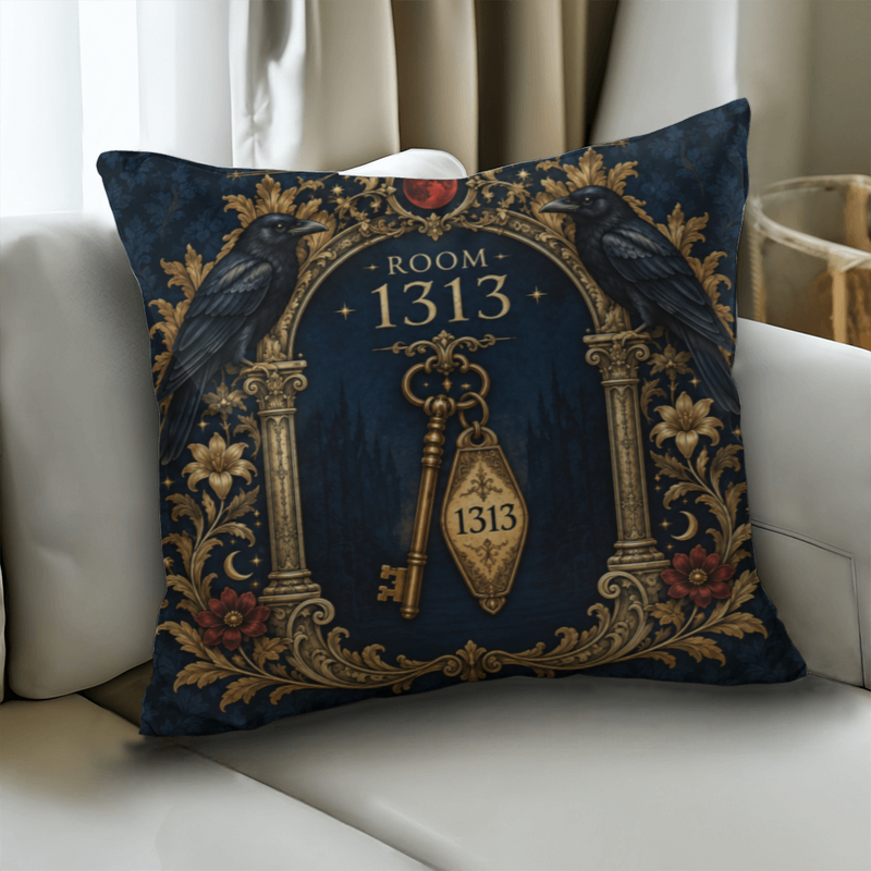 Gothic Raven Throw Pillow with Insert - Room 1313, 18 x 18