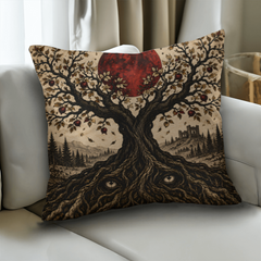 Gothic Raven and Blood Moon Throw Pillow with Insert - The Watching Orchard, 18 x 18