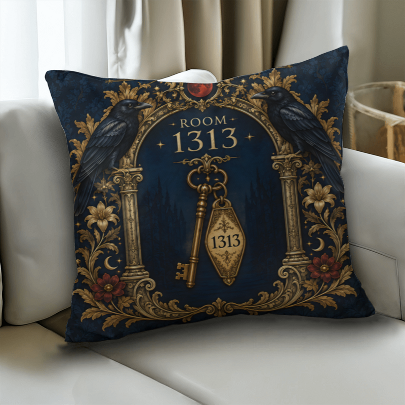 Gothic Raven Throw Pillow with Insert - Room 1313, 18 x 18