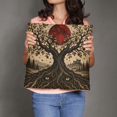 Gothic Raven and Blood Moon Throw Pillow with Insert - The Watching Orchard, 18 x 18