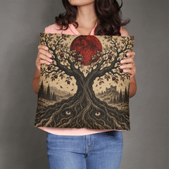 Gothic Raven and Blood Moon Throw Pillow with Insert - The Watching Orchard, 18 x 18