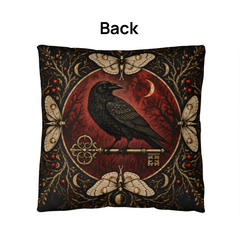 Gothic Raven and Blood Moon Throw Pillow with Insert - The Watching Orchard, 18 x 18