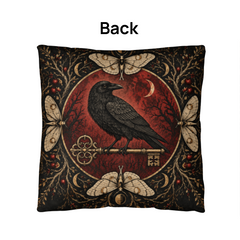 Gothic Raven and Blood Moon Throw Pillow with Insert - The Watching Orchard, 18 x 18