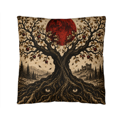 Gothic Raven and Blood Moon Throw Pillow with Insert - The Watching Orchard, 18 x 18