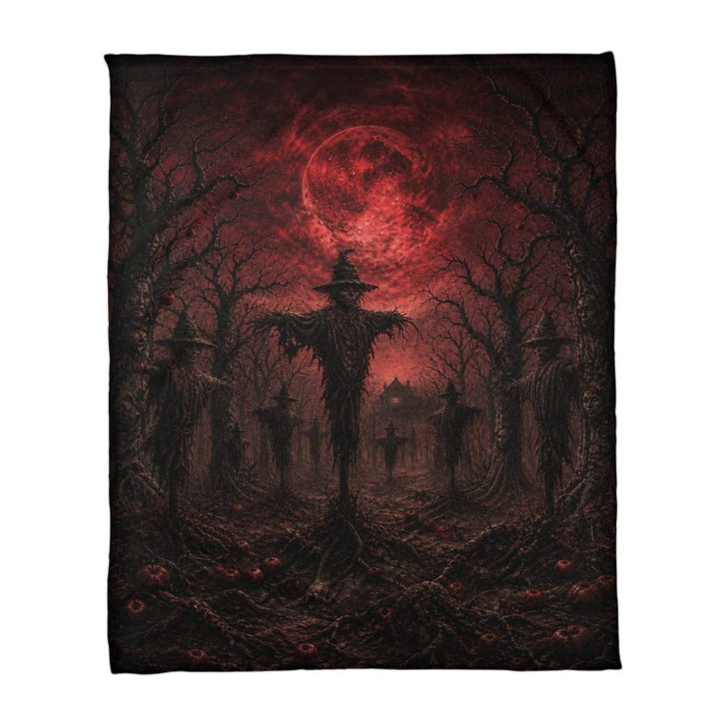 Blood Moon Scarecrow Forest Coral Fleece Blanket – Gothic Halloween Decor