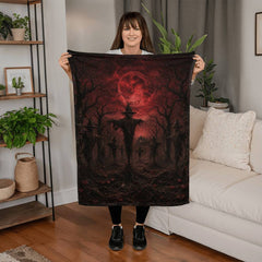 Blood Moon Scarecrow Forest Coral Fleece Blanket – Gothic Halloween Decor