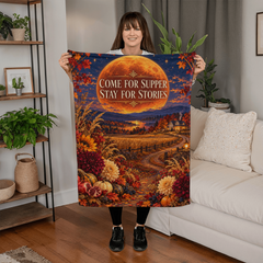 Come for Supper, Stay for Stories Thanksgiving Coral Fleece Blanket