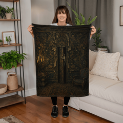 Gothic Haunted Door Coral Fleece Blanket – The Walls Are Watching