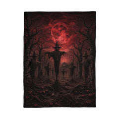 Blood Moon Scarecrow Forest Coral Fleece Blanket – Gothic Halloween Decor