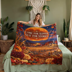 Come for Supper, Stay for Stories Thanksgiving Coral Fleece Blanket