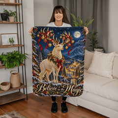 Believe in the Magic – Christmas Stag Sherpa Blanket
