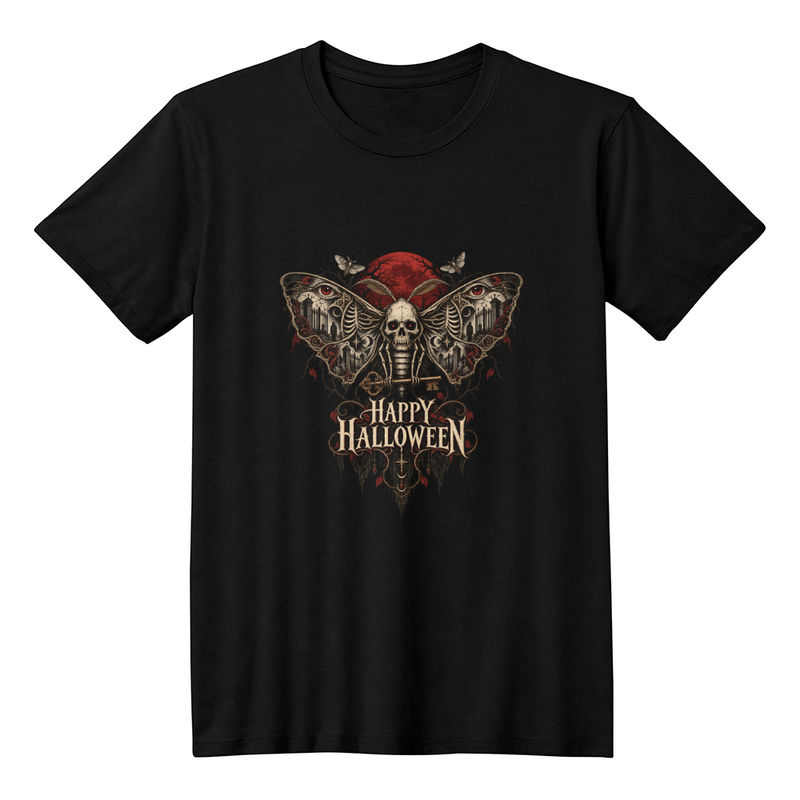 Gothic Skull Moth Halloween T-Shirt - The Moth Beneath the Moon