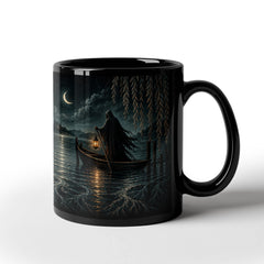 Gothic Ferryman Black Coffee Mug - Passage at Midnight, 11 oz