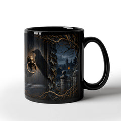 Gothic Raven Black Coffee Mug - The Midnight Visitor, 11 oz