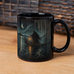 Gothic Ferryman Black Coffee Mug - Passage at Midnight, 11 oz