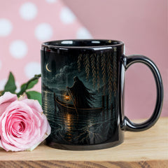 Gothic Ferryman Black Coffee Mug - Passage at Midnight, 11 oz